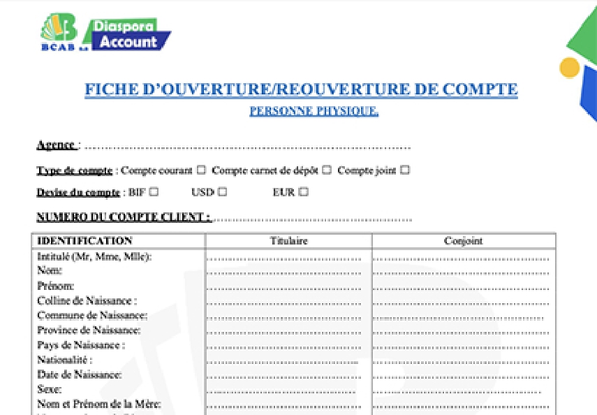 OUVERTURE/REOUVERTURE DE COMPTE POUR DIASPORA